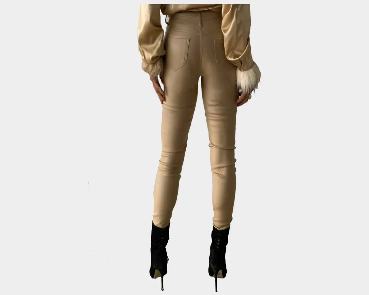 2. Sahara Taupe Vegan-Leather jeans - The Park Avenue