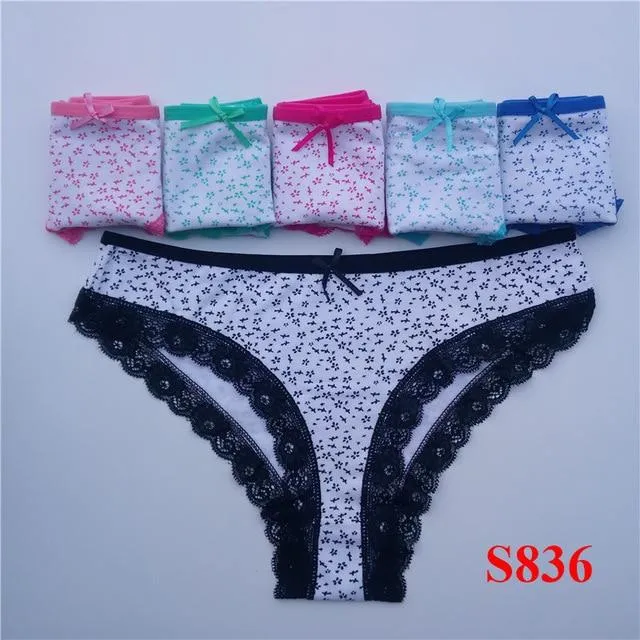 5 Pcs Women's Cotton Sexy Lace Panties Underwear Everyday Briefs