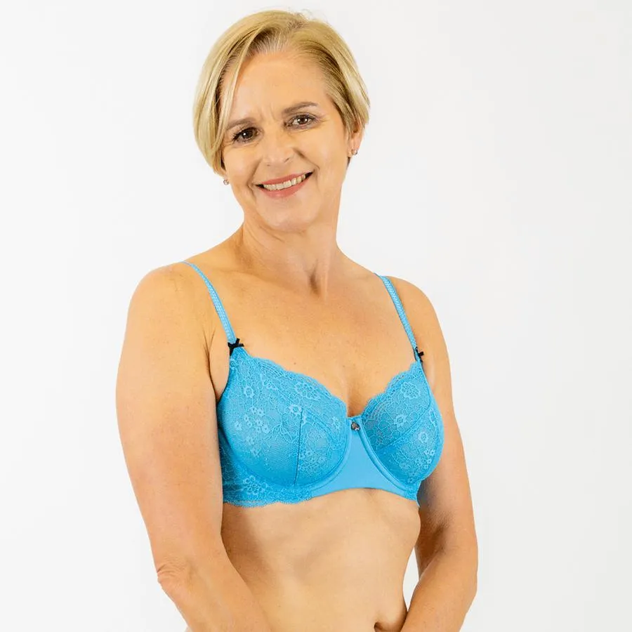 Alyssum Lace Balconette Bra - Lagoon Blue