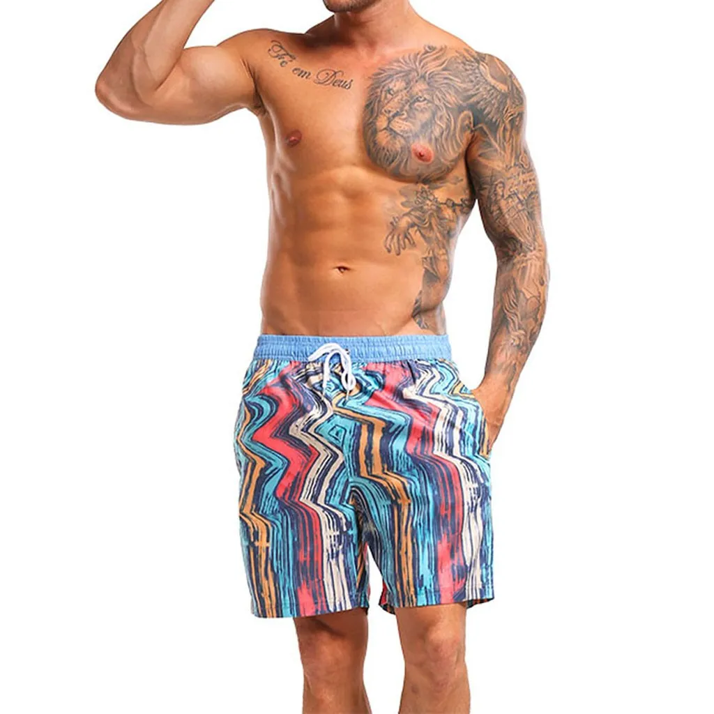 Board shorts men swimwear striped beach