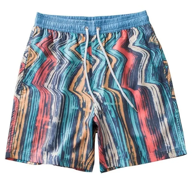 Board shorts men swimwear striped beach