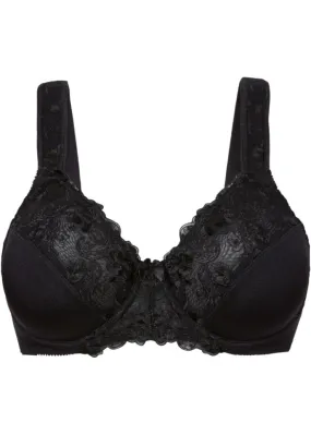 Bpc Selection Minimizer Bra with Elegant Embroidery, Black