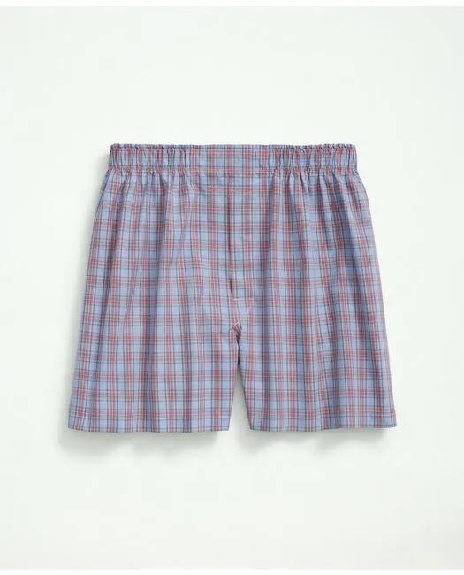 Brooks Brothers Men's Cotton Broadcloth Tartan Boxers Light Blue