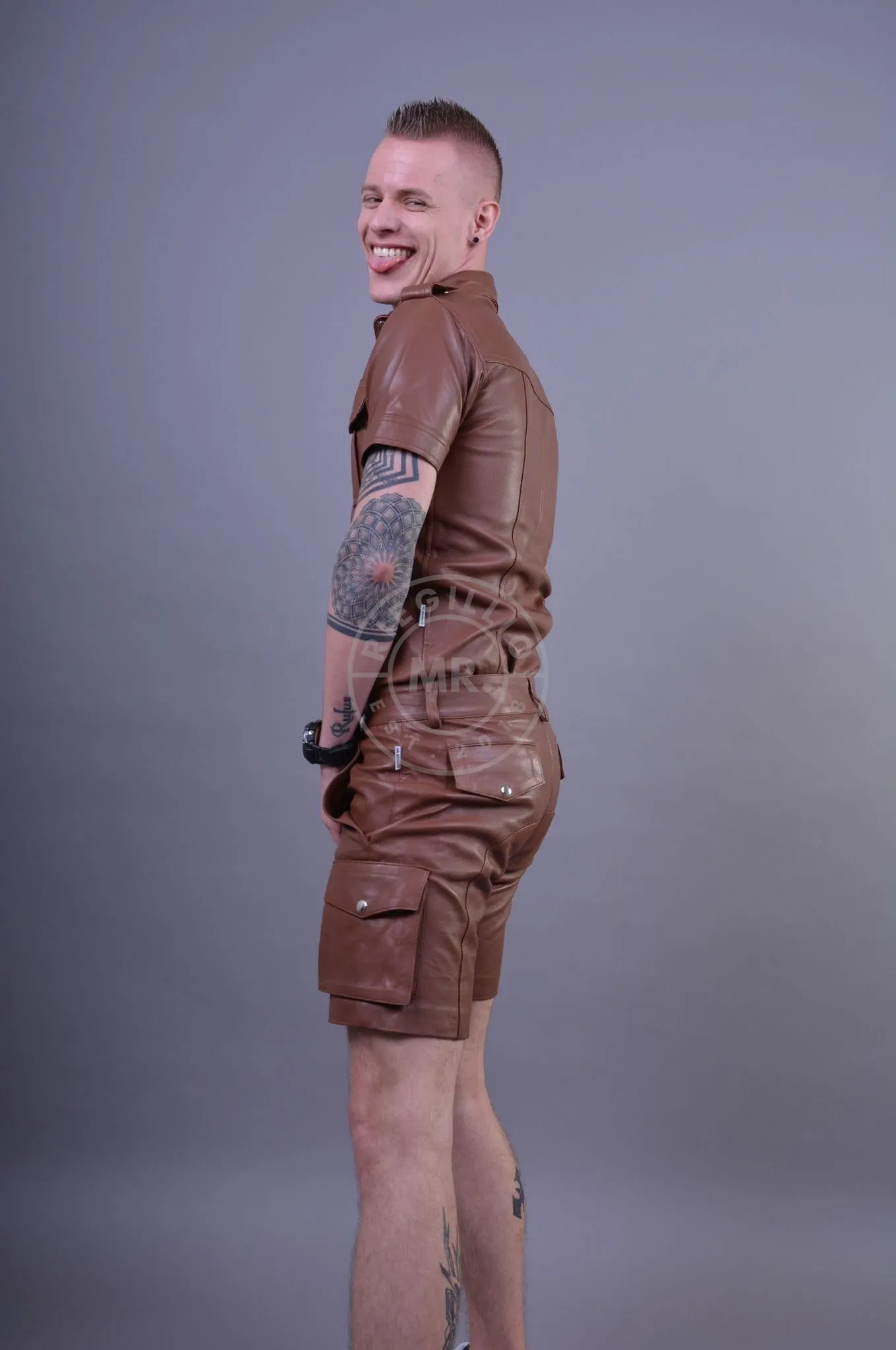 Cinnamon Brown Leather Cargo Short