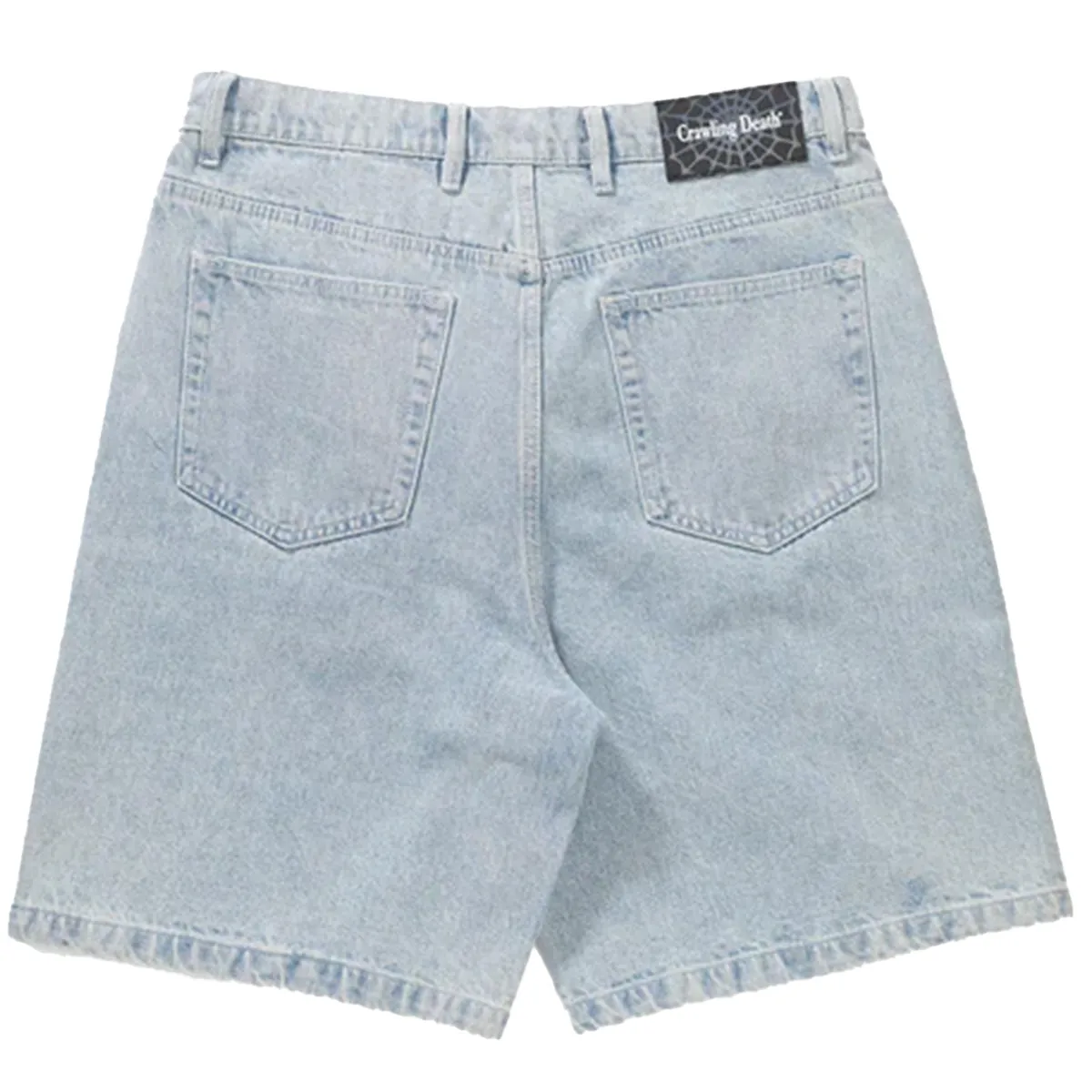 Crawling Death - Web Denim Shorts Light Blue