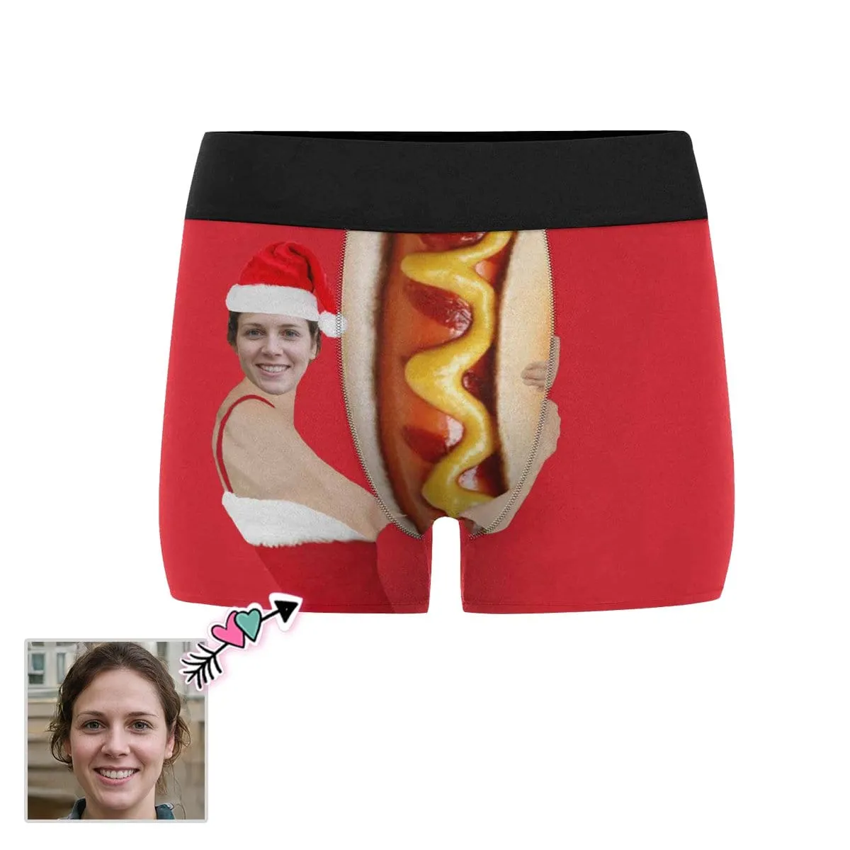 Custom Face Christmas Hat Hot Dog Men's All-Over Print Boxer Briefs Create Your Own Underwear for Him