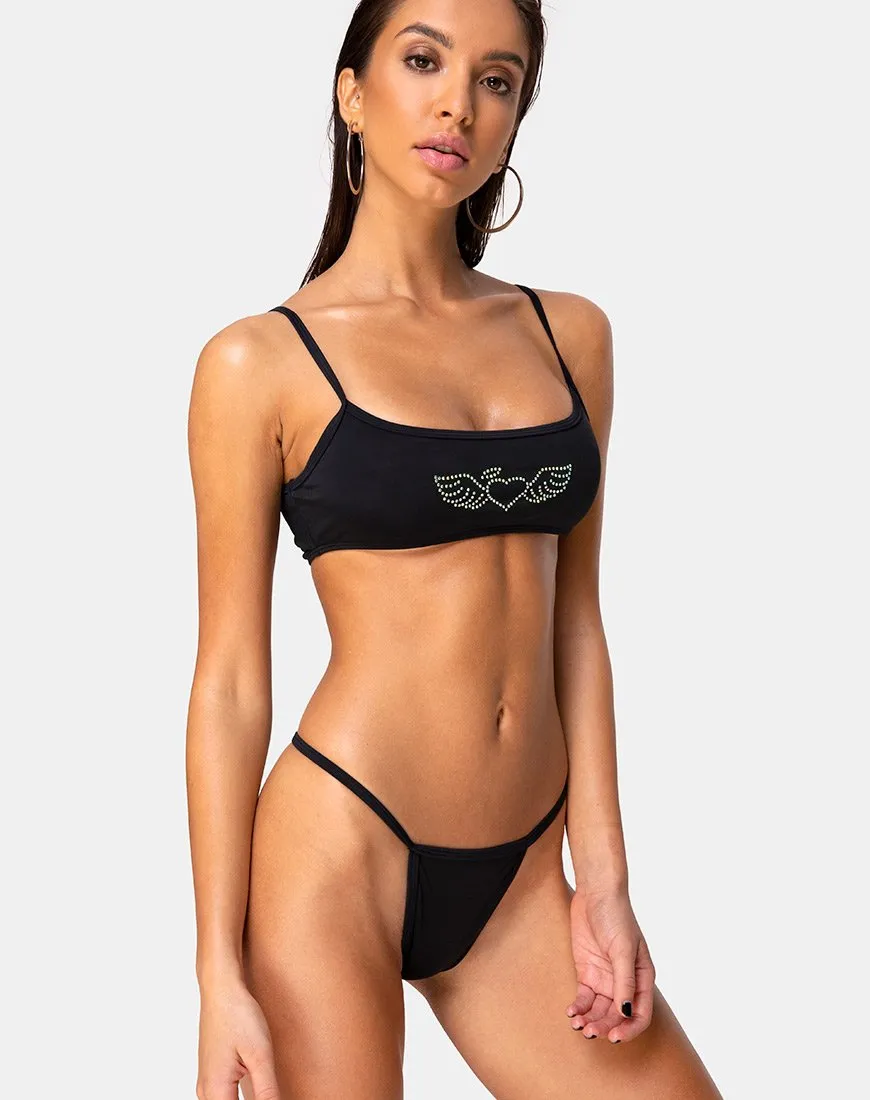 Elvina Bikini Top in Matte Black with Diamante