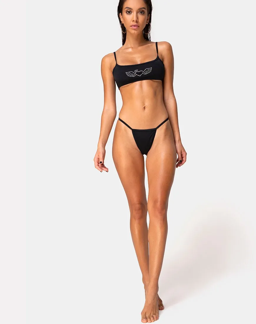 Elvina Bikini Top in Matte Black with Diamante