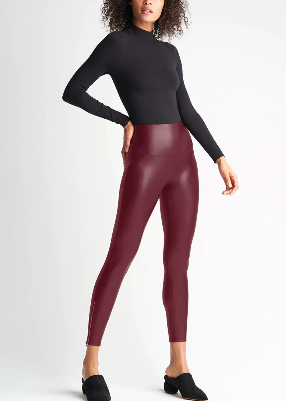 Faux Leather Shaping Legging with Side Zip