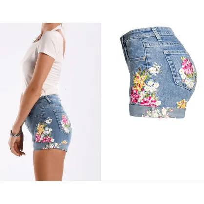 Floral Embroidered Denim Jean Shorts