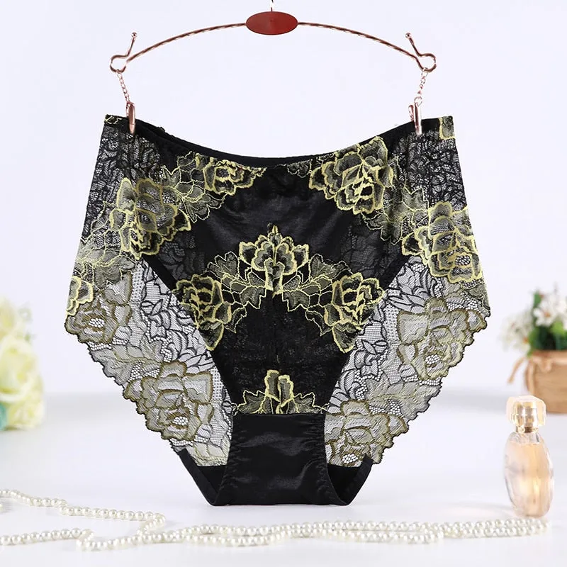 High Quality Ladies' Waist Sheer Lace Underwear With Floral Print