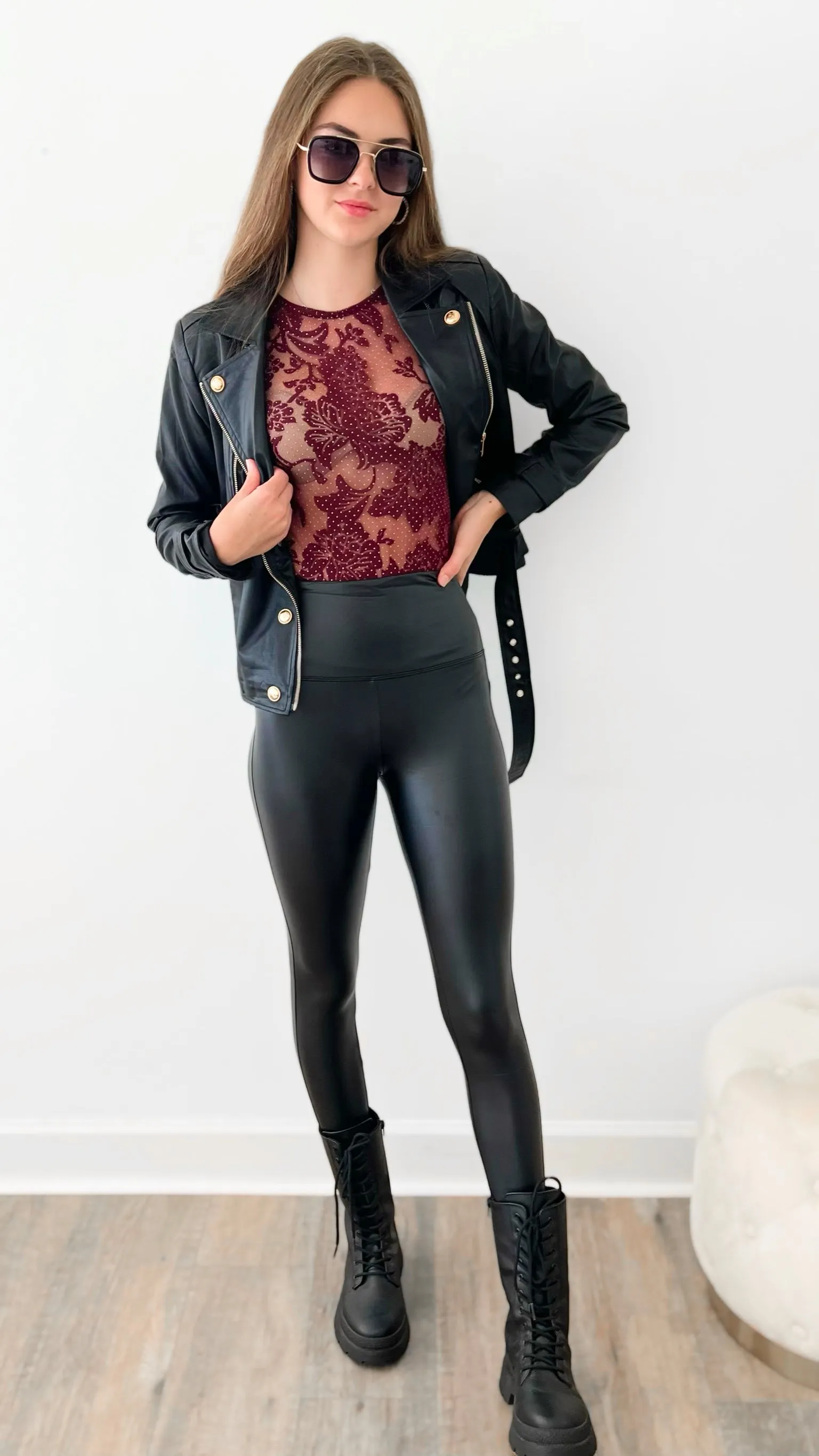 High Rise Faux Leather Leggings - Black