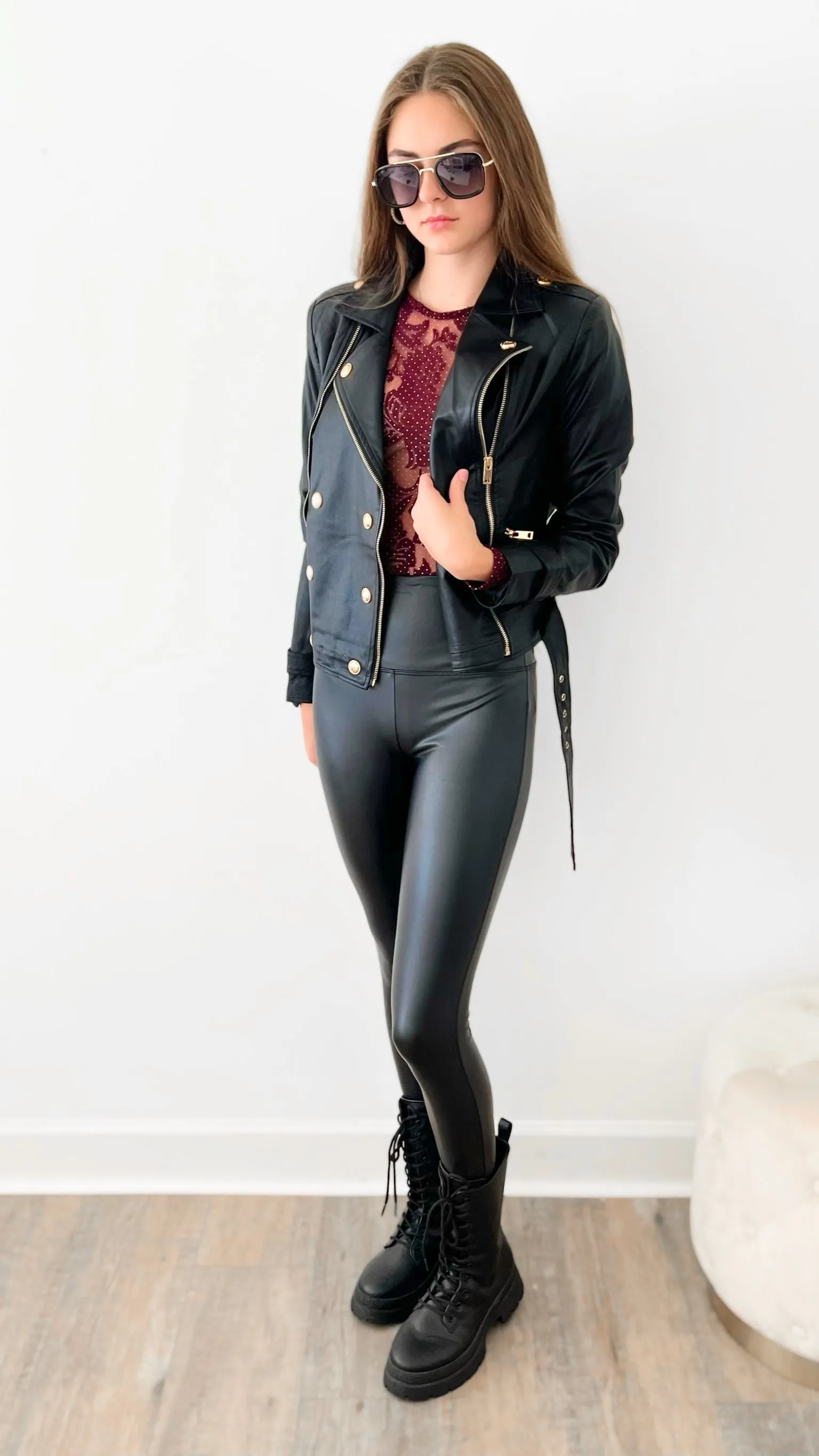 High Rise Faux Leather Leggings - Black