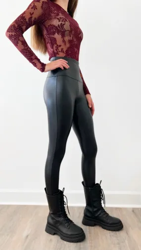 High Rise Faux Leather Leggings - Black