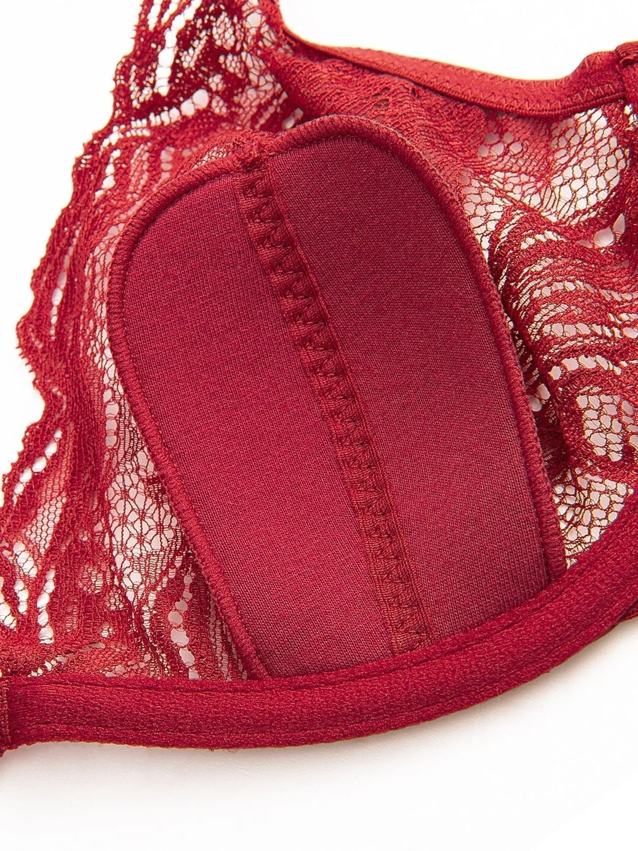 Lace Unlined Sheer Lightly Padded Demi Bra Red