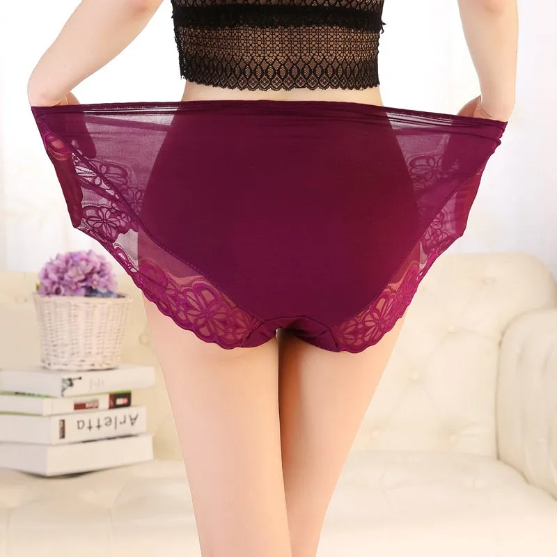 Large Size High Waist Panties For Women Underwear Ladies Big Briefs Plus Transparent Sexy Lace Female 5Xl 6Xl