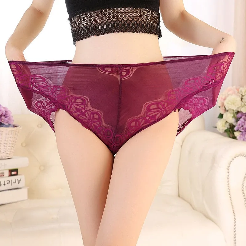 Large Size High Waist Panties For Women Underwear Ladies Big Briefs Plus Transparent Sexy Lace Female 5Xl 6Xl