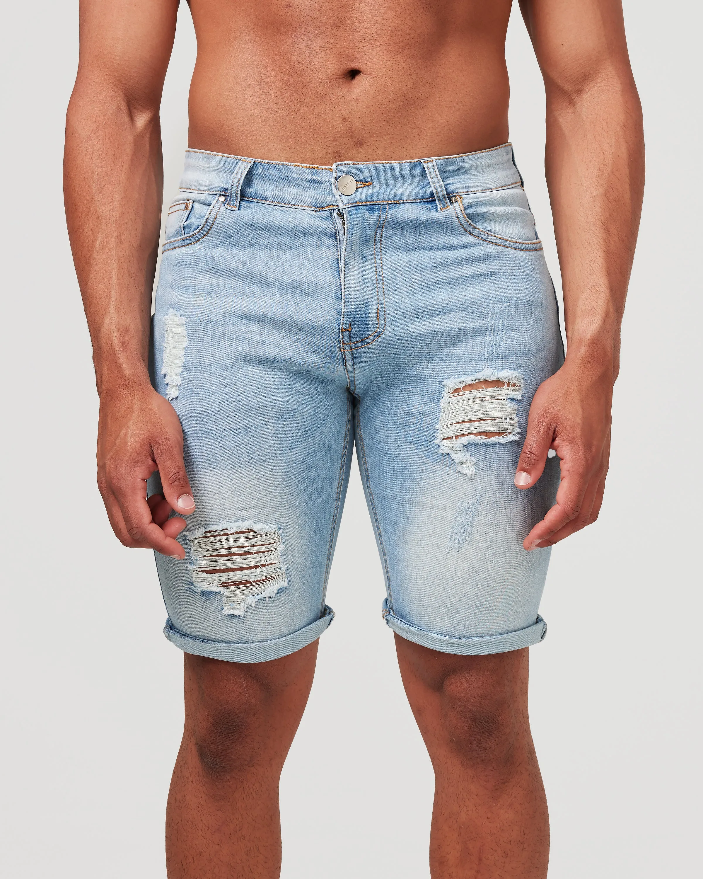 Light Blue Ripped Denim Shorts