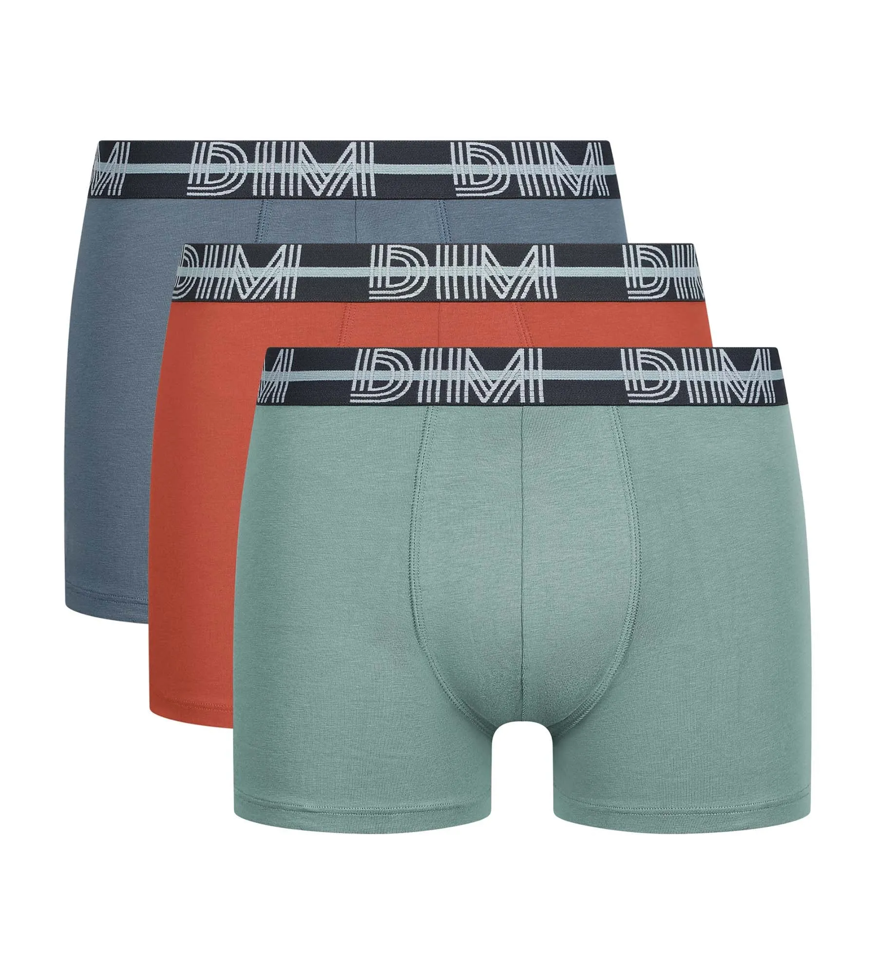 Lot de 3 boxers coton stretch à ceinture 3D Gris Vert Orange Powerful