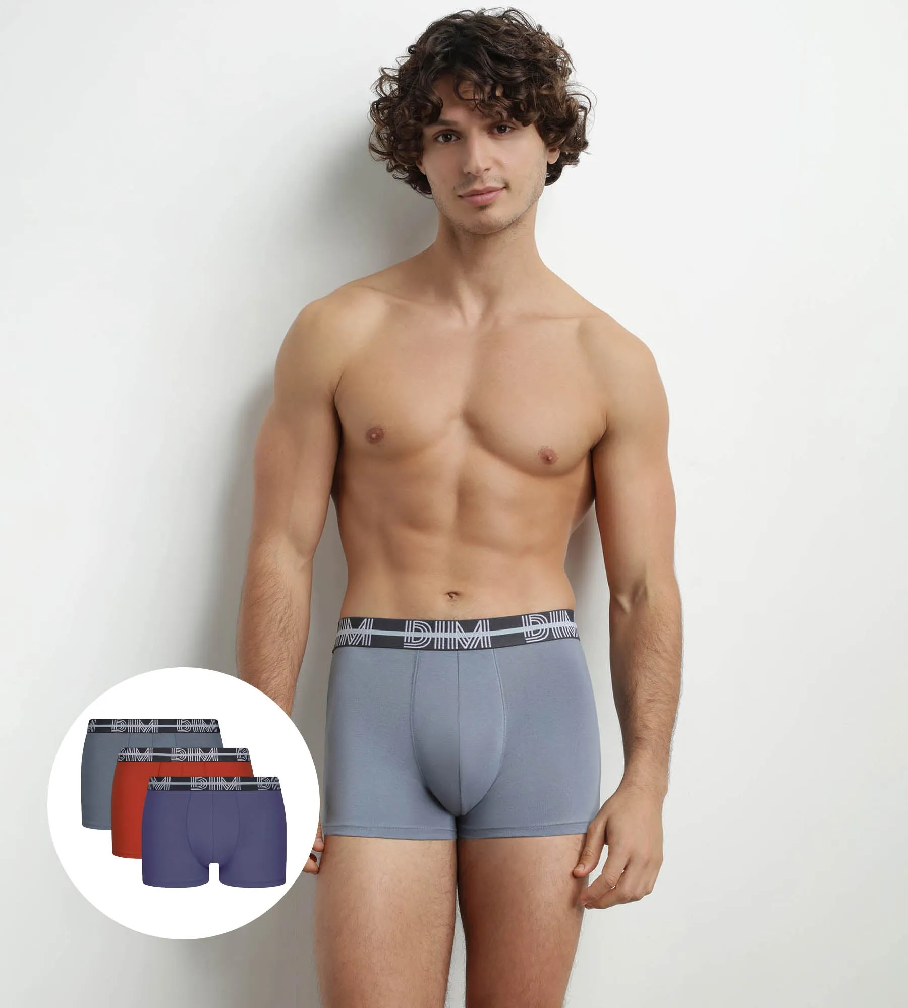 Lot de 3 boxers homme à ceinture 3D Bleu Rouge Gris Dim Powerful