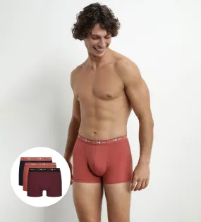 Lot de 3 boxers homme Noir Marron Terracotta Chiné Dim Coton Stretch