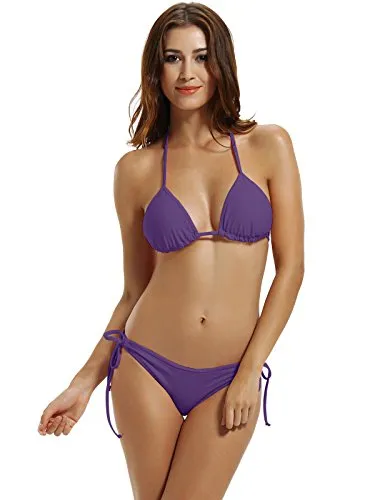 Luxe Women's Tie Side Bottom Triangle Bikini Swimsuits