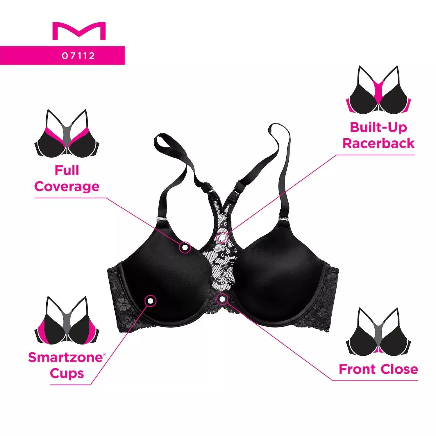 Maidenform One Fab Fit Full Coverage Lace Racer Bra 07112 Maidenform