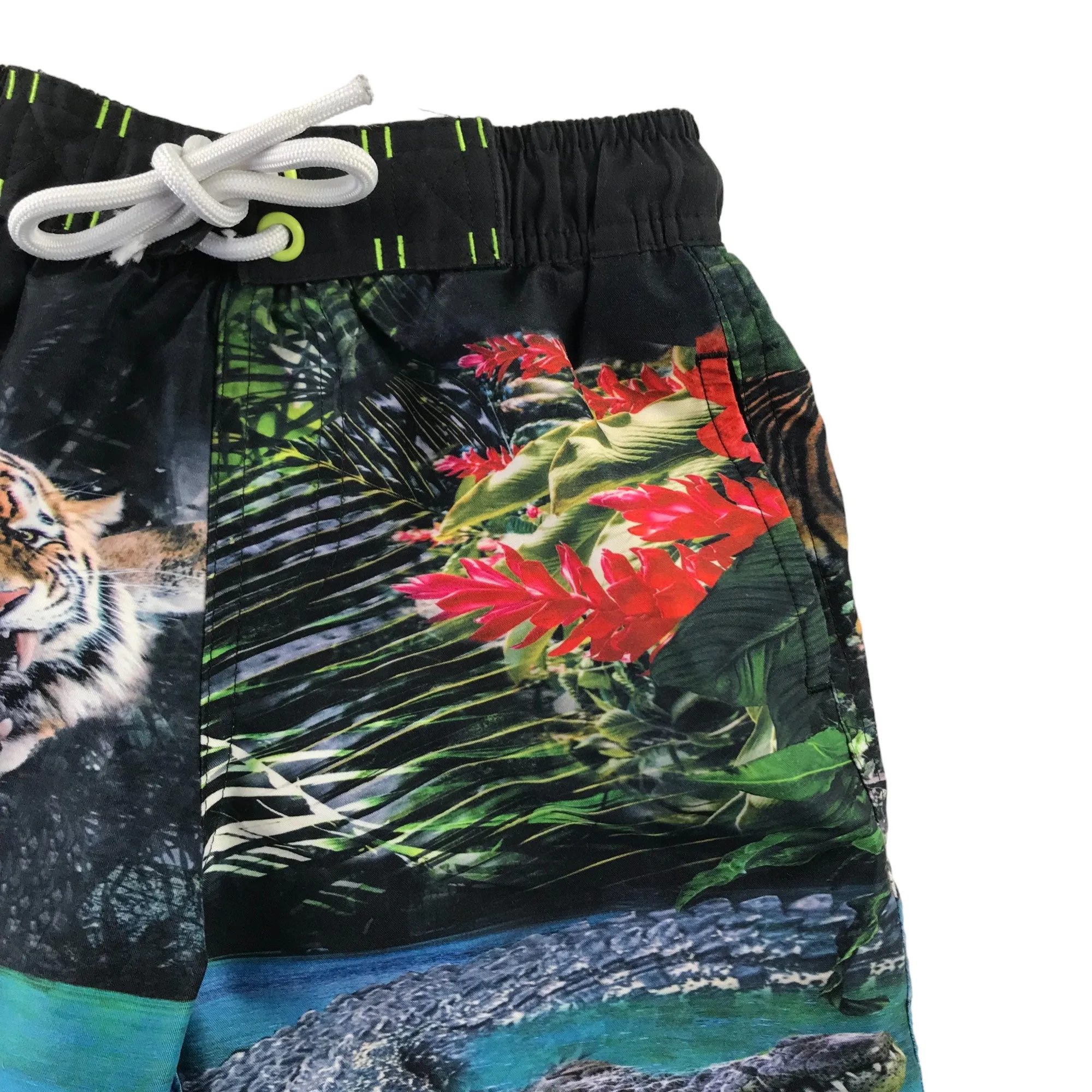 M&S swim trunks 4-5 years blue tiger jungle print shorts