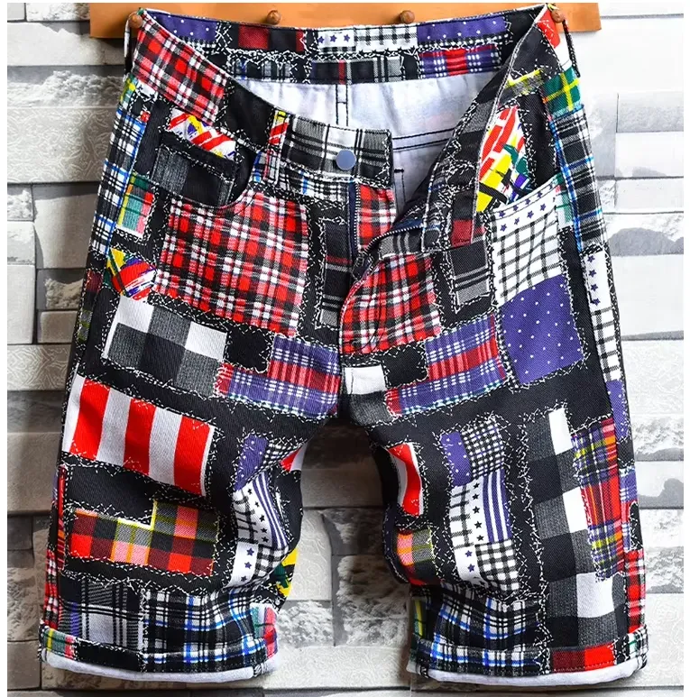 Men's Plaid Denim Shorts - Men's New Summer Plaid Print Denim Shorts