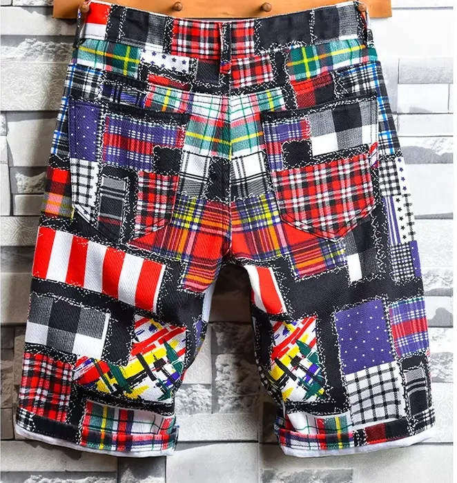 Men's Plaid Denim Shorts - Men's New Summer Plaid Print Denim Shorts