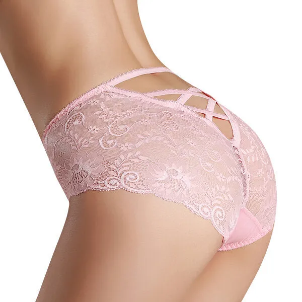 Mid Waist Criss Cross Panties Hollow Lace Underwear