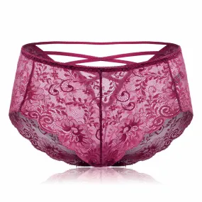 Mid Waist Criss Cross Panties Hollow Lace Underwear