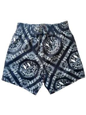 Mish Mish Black Bandana Print w/ Smiley Faces Board Shorts