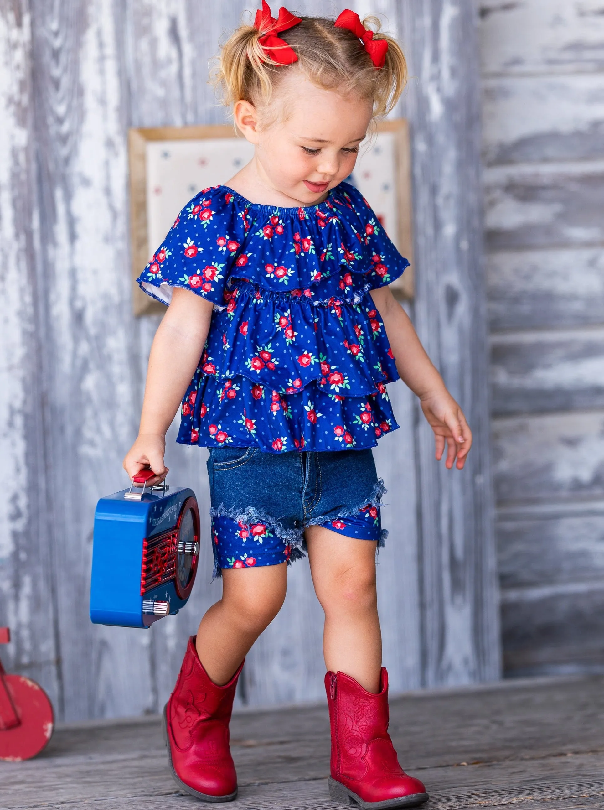 Must Have Flowers Top And Denim Short Set