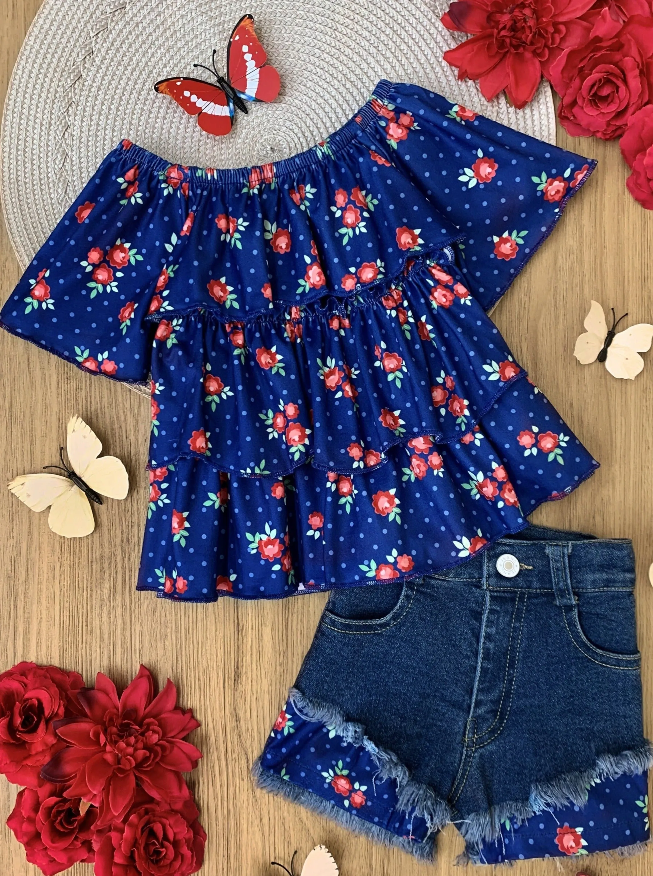 Must Have Flowers Top And Denim Short Set