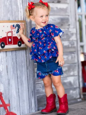 Must Have Flowers Top And Denim Short Set