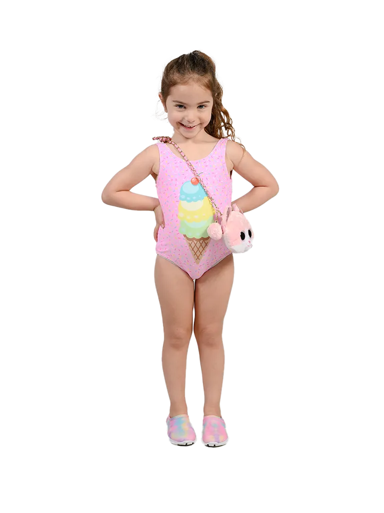 One piece tank swimwear in three ice-cream scoops theme