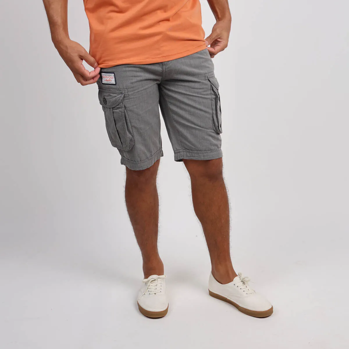 OXBOW Mens Orpek Bermuda Cotton Cargo Shorts with Belt