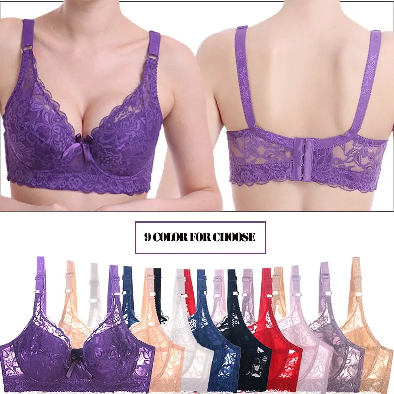 Plus Large Big Size Lace Bras For Women'S Bralette Bh Underwear Sexy Lingerie Super Push Up Brassiere Girl Minimizer Deep V