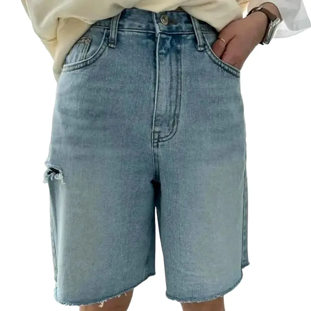 Raw-hem fashion denim shorts for ladies