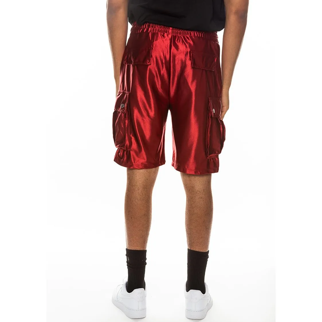 Red Satin Cargo Shorts