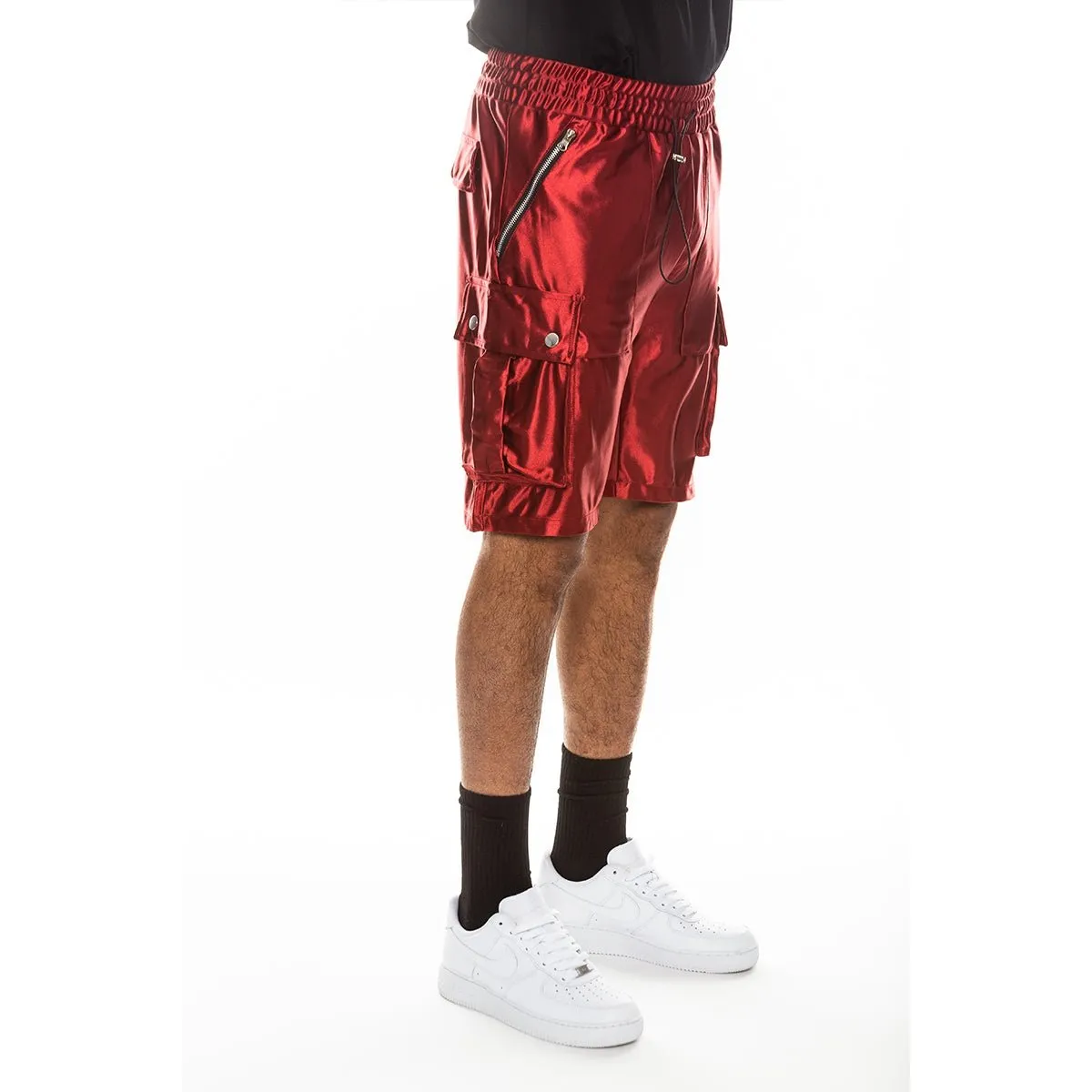 Red Satin Cargo Shorts