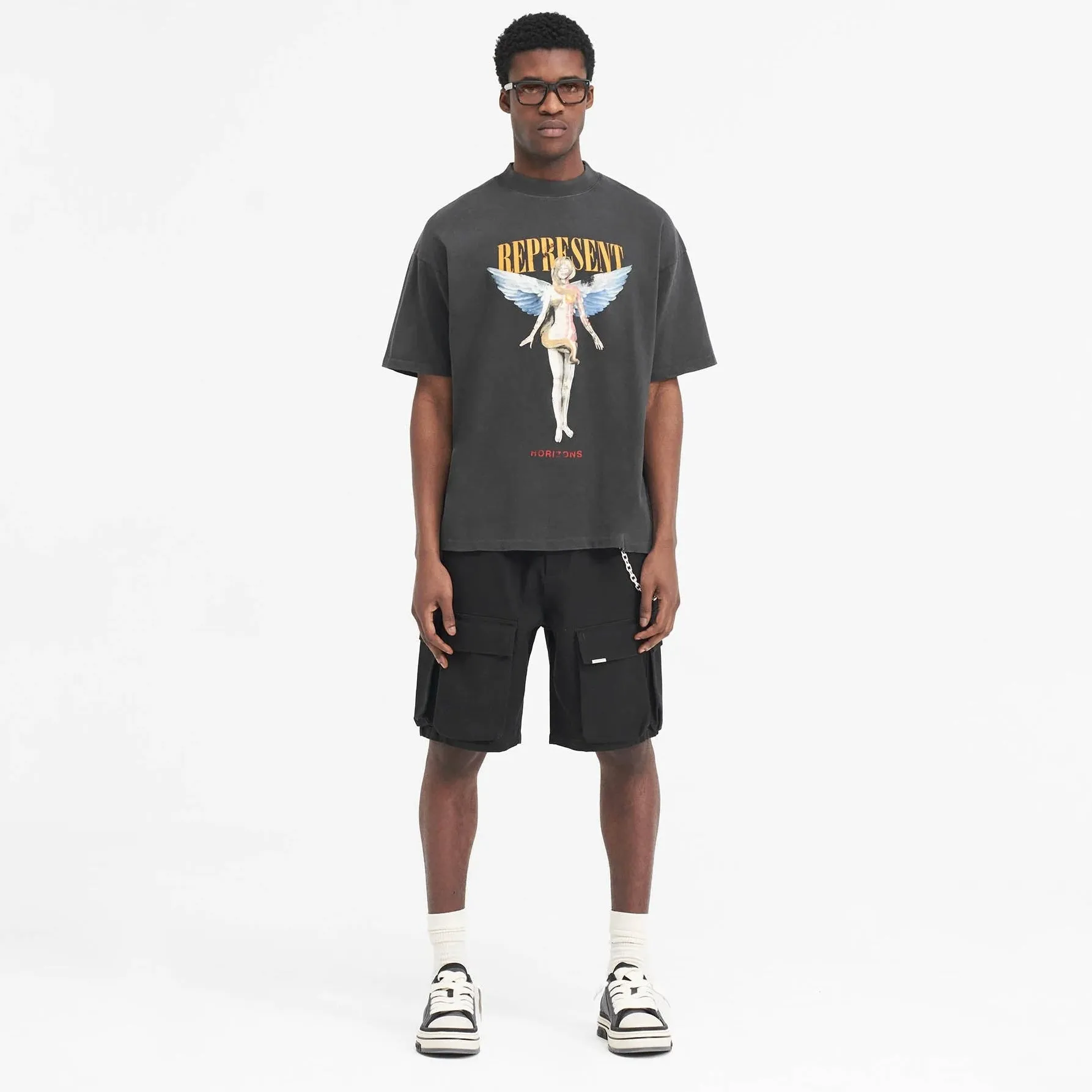 Represent Baggy Cargo Shorts Black