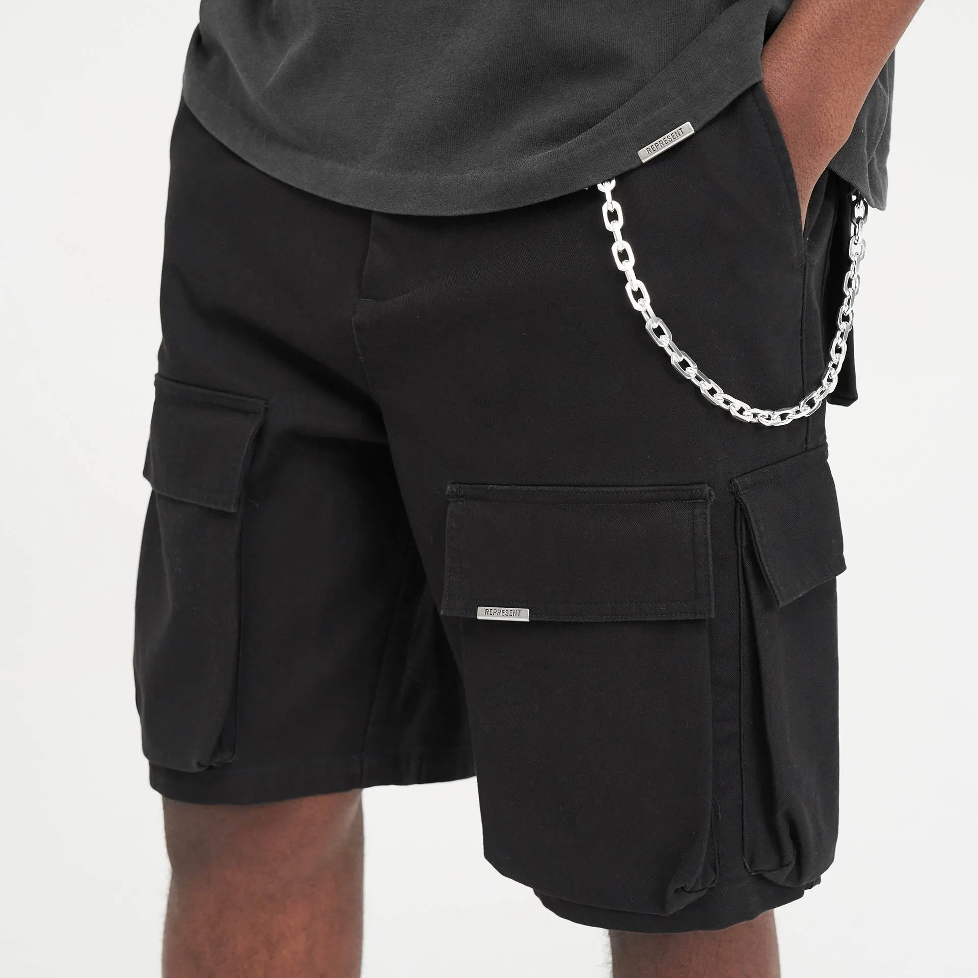 Represent Baggy Cargo Shorts Black