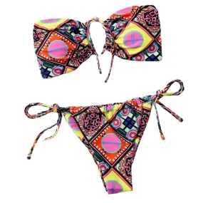 Sexy Female Low Waist Bikinis Set With Bandeau & Mini Thong