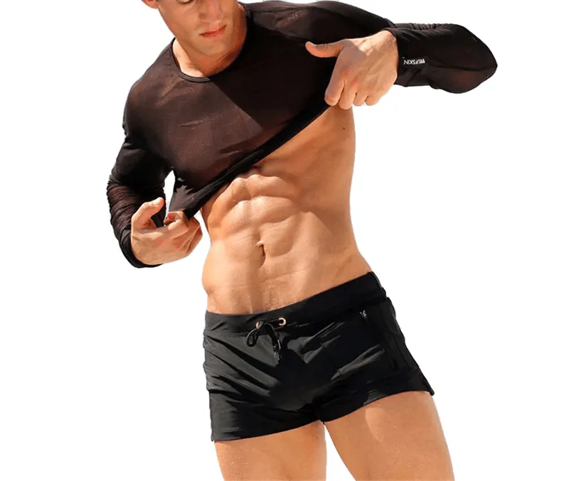 Sexy Solid Color Male Nylon Beach Shorts With Pocket & Drawstring