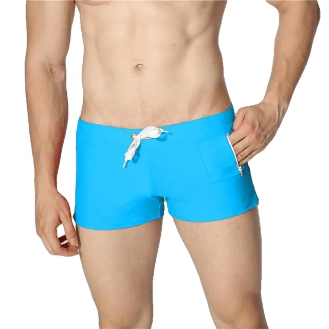 Sexy Solid Color Male Nylon Beach Shorts With Pocket & Drawstring