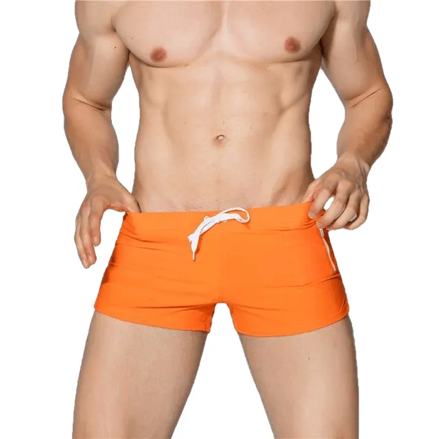 Sexy Solid Color Male Nylon Beach Shorts With Pocket & Drawstring