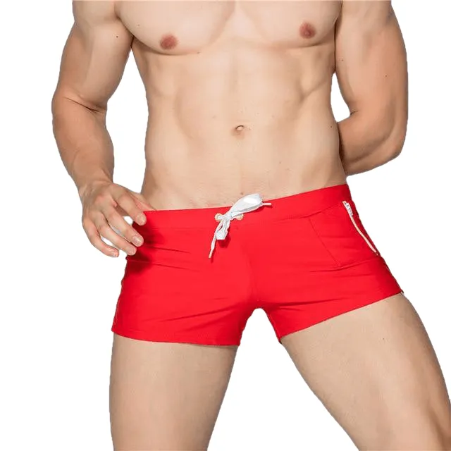 Sexy Solid Color Male Nylon Beach Shorts With Pocket & Drawstring