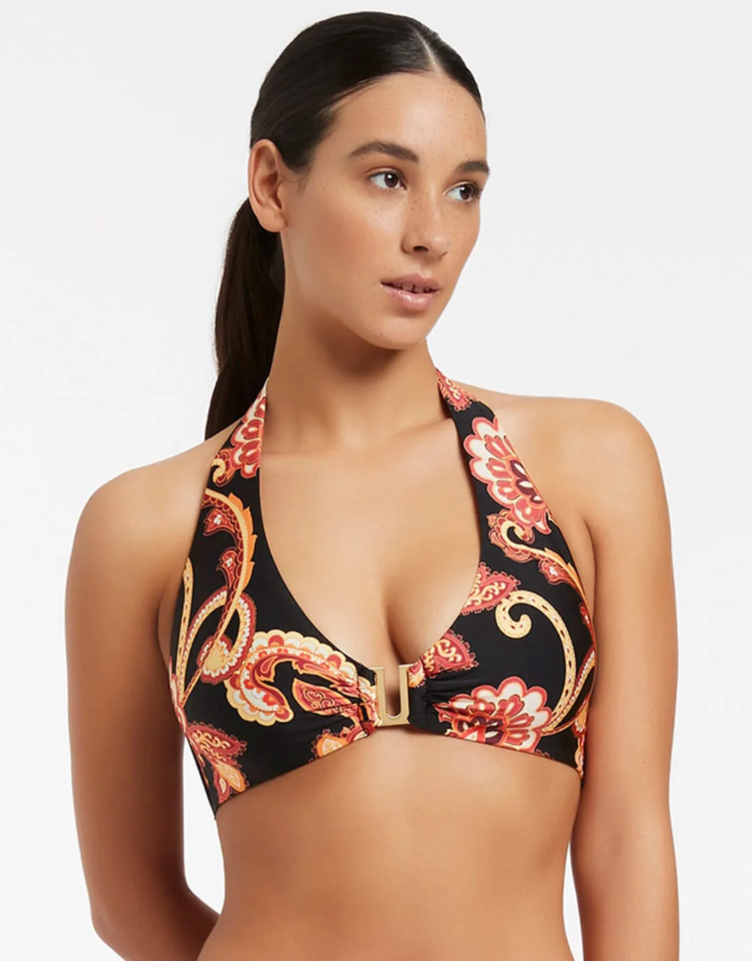 Silk Road D/DD Halter Bikini Top - Black